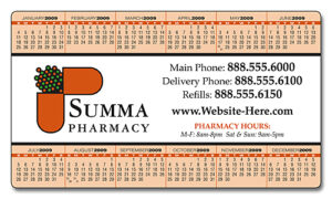 4 x 7 pharmacy calendar magnet with 12-month calendar and business contact information