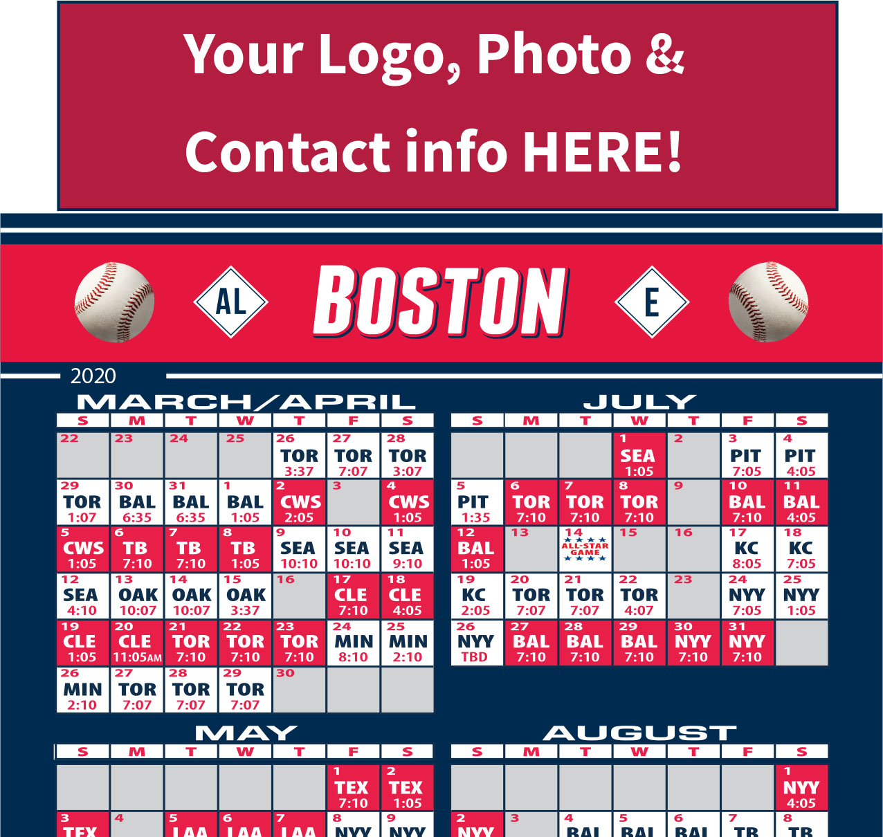 Get Months of Advertising w/Boston Baseball Schedule