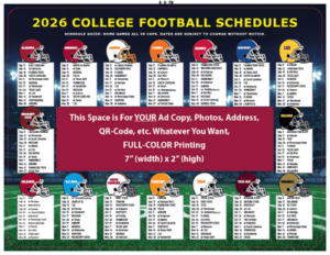 2026 Southeastern Conference football schedule magnets featuring each team's colored helmet with abbreviation, displaying full season opponents and dates.