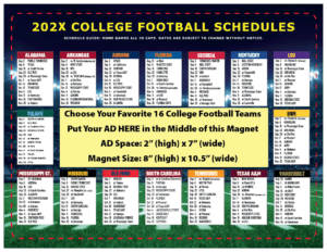 An image showing the layout of a 16-Team College Football Schedule Magnet
