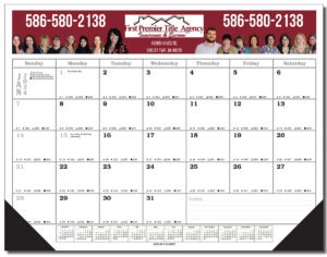 22 x 17 custom desk blotter calendar with large memo blocks and full color imprint