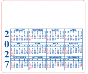 3.5 x 4 inch custom yearly calendar magnet with a horizontal 12-month calendar layout and space for personalized business advertising.