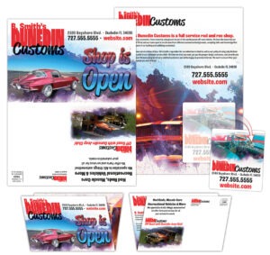 Folded direct mail postcard with 3.5 x 4 magnet attached inside