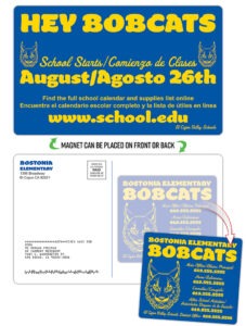 Direct mail postcard with 3.5 x 4 magnet attached using removable adhesive